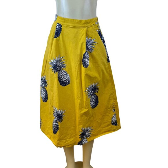 Ann Taylor Womens Yellow Pineapple Print Cotton Spandex Midi Skirt Size 0P - Picture 1 of 9
